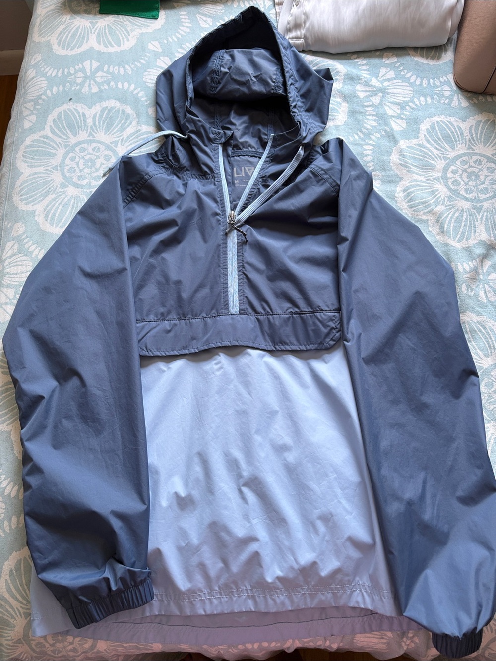 Lightweight Two-Tone Blue Hooded Anorak Jacket
